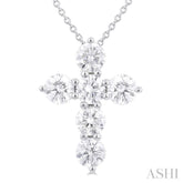 1 1/2 Ctw Round Cut Diamond Christian Cross 6-Stone Fashion Pendant With Chain in 14K White Gold